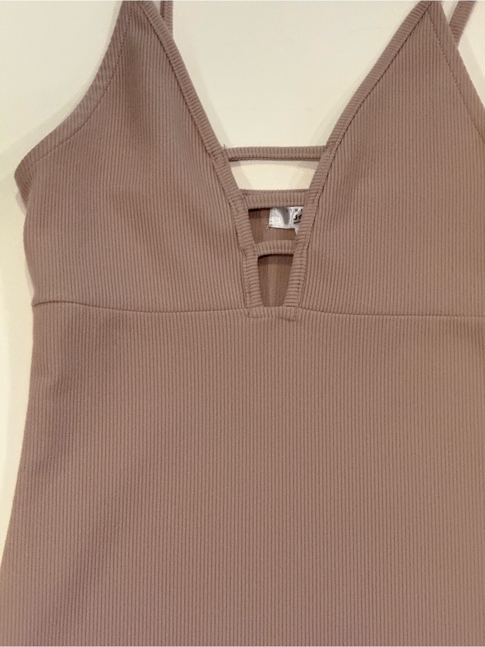 3/$30 / Streetwear Society Ribbed V-Neck Strappy Bodycon Dress - Taupe / Small - Picture 3 of 4